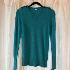 J. Crew Teal Button-Accent Sweater Alpaca/Wool Mix